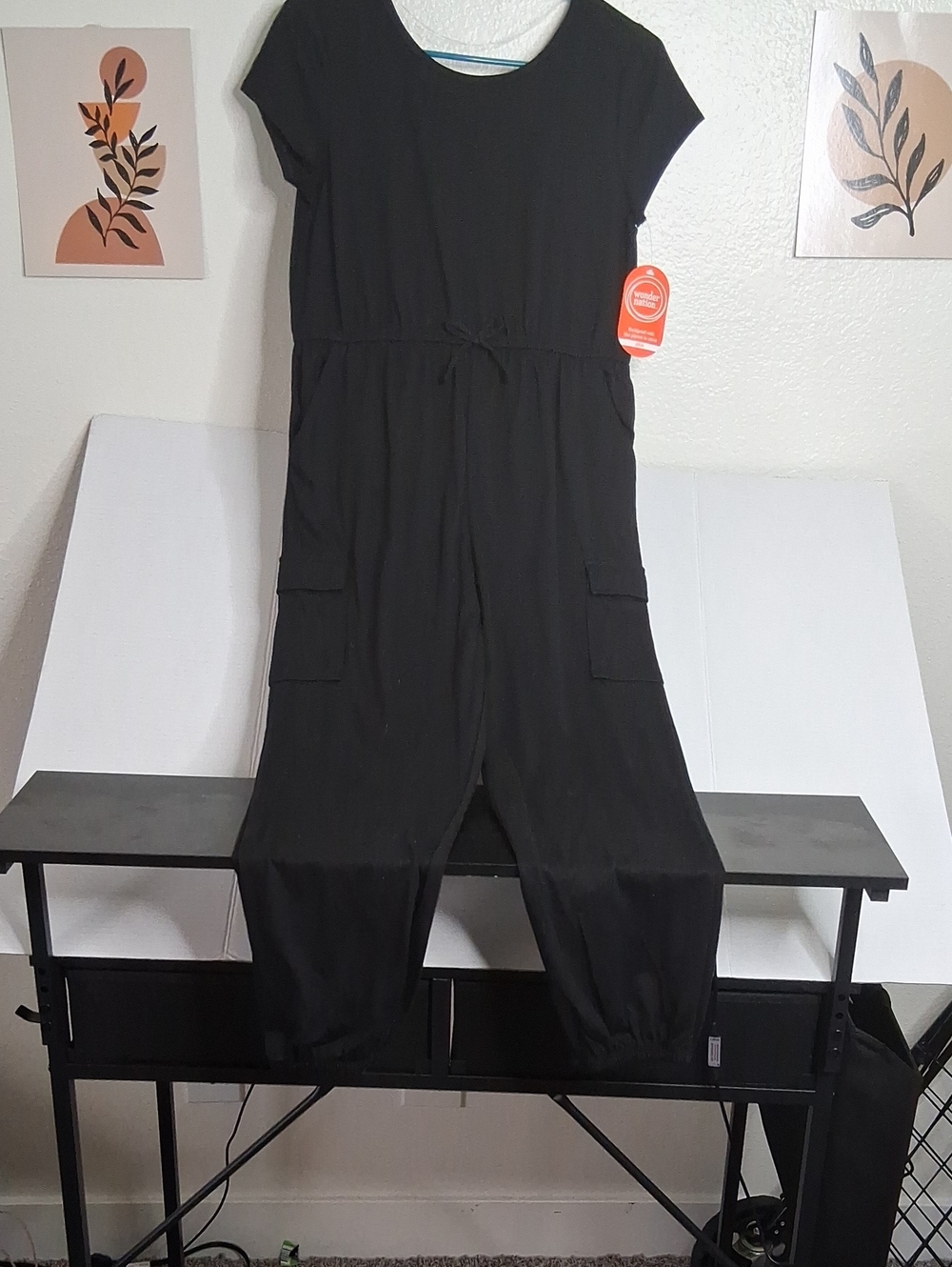 wonder nation Black Short-Sleeve Cargo Jumpsuit